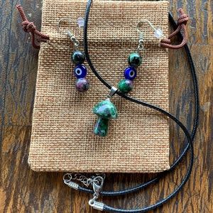 Ruby Zoisite Mushroom Necklace Crystal Mushroom Necklace Ruby Zoisite Earrings